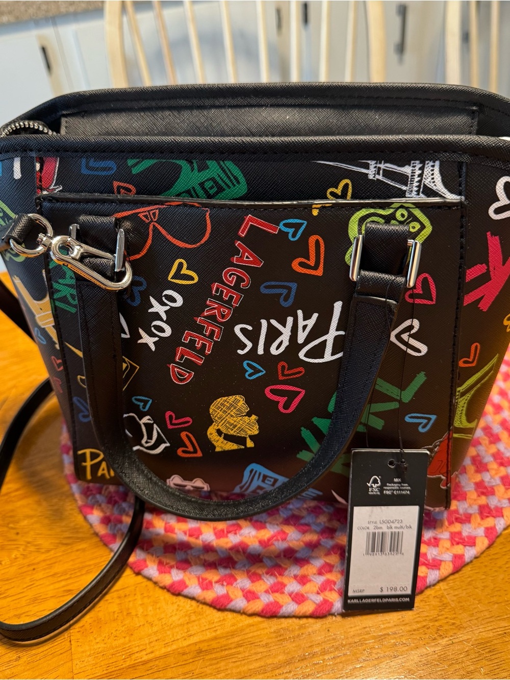 Karl Lagerfeld Black Multicolor Paris Graffiti Satchel